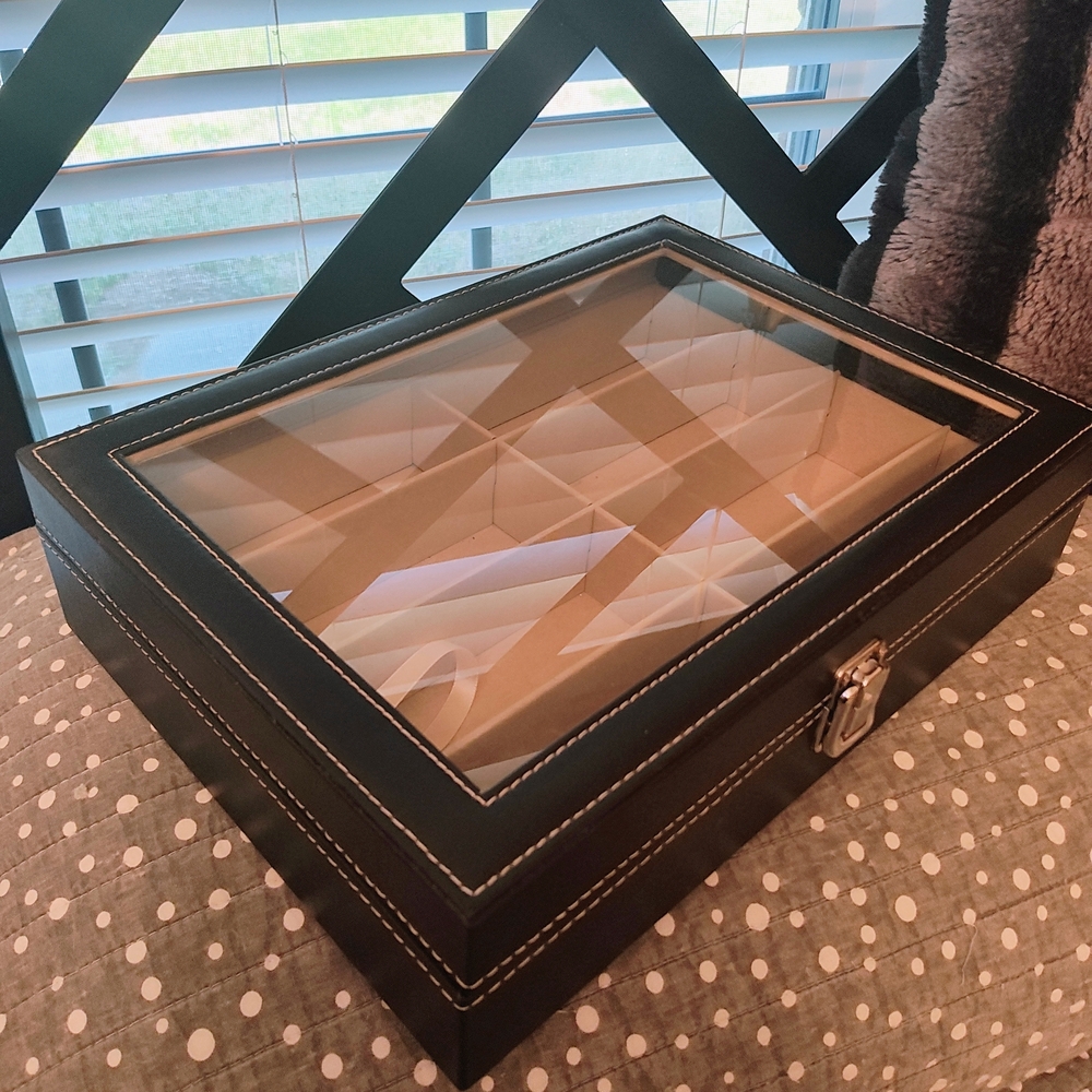 Black Leather Sunglasses Jewelry Organizer Box - Picture 2 of 3